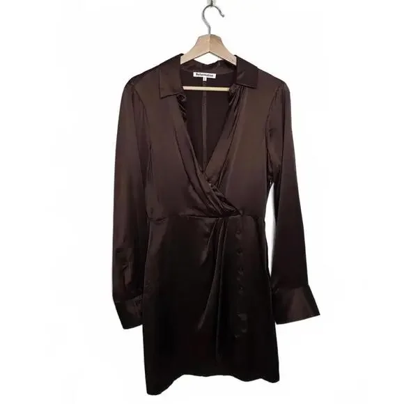 Reformation Alaine Brown Long Sleeve Asymmetric Button Mini Dress Size 0 - Picture 2 of 7